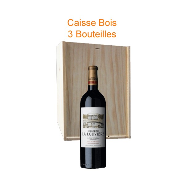 Caisse bois de 3 : Château La Louvière rouge 2015