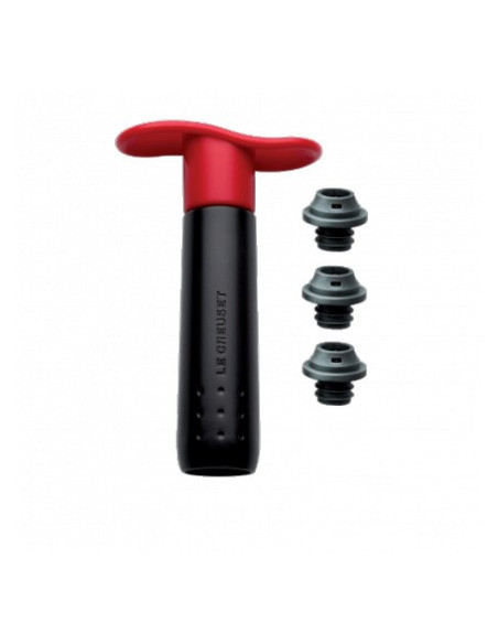 Pompe à vin Cerise + 3 bouchons le Creuset - Vinsetchampagnes.fr