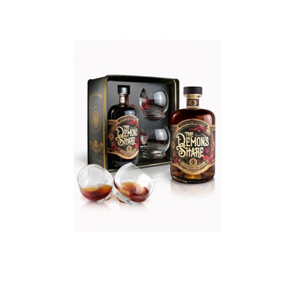 COFFRET THE DEMON'S  SHARE - RHUM 12 ANS +2verres