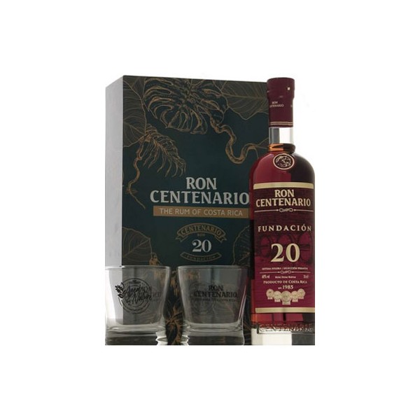 COFFRET 2 VERRES Rhum Centenario Fundacion 20 ans 40°