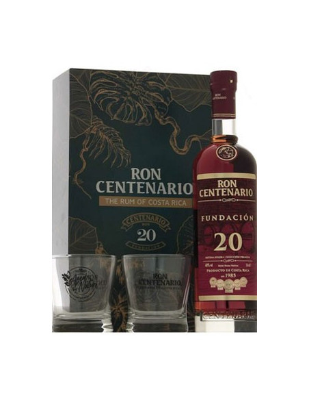 COFFRET 2 VERRES Rhum Centenario Fundacion 20 ans 40°