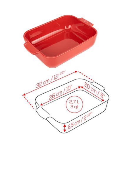 PEUGEOT - Plat four céramique rouge rectangulaire 32 cm