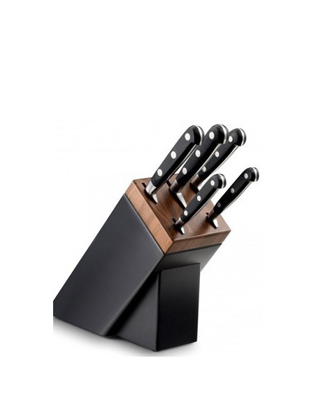 Bloc SARLAT noir & noyer + 5 couteaux IDEAL rivets inox