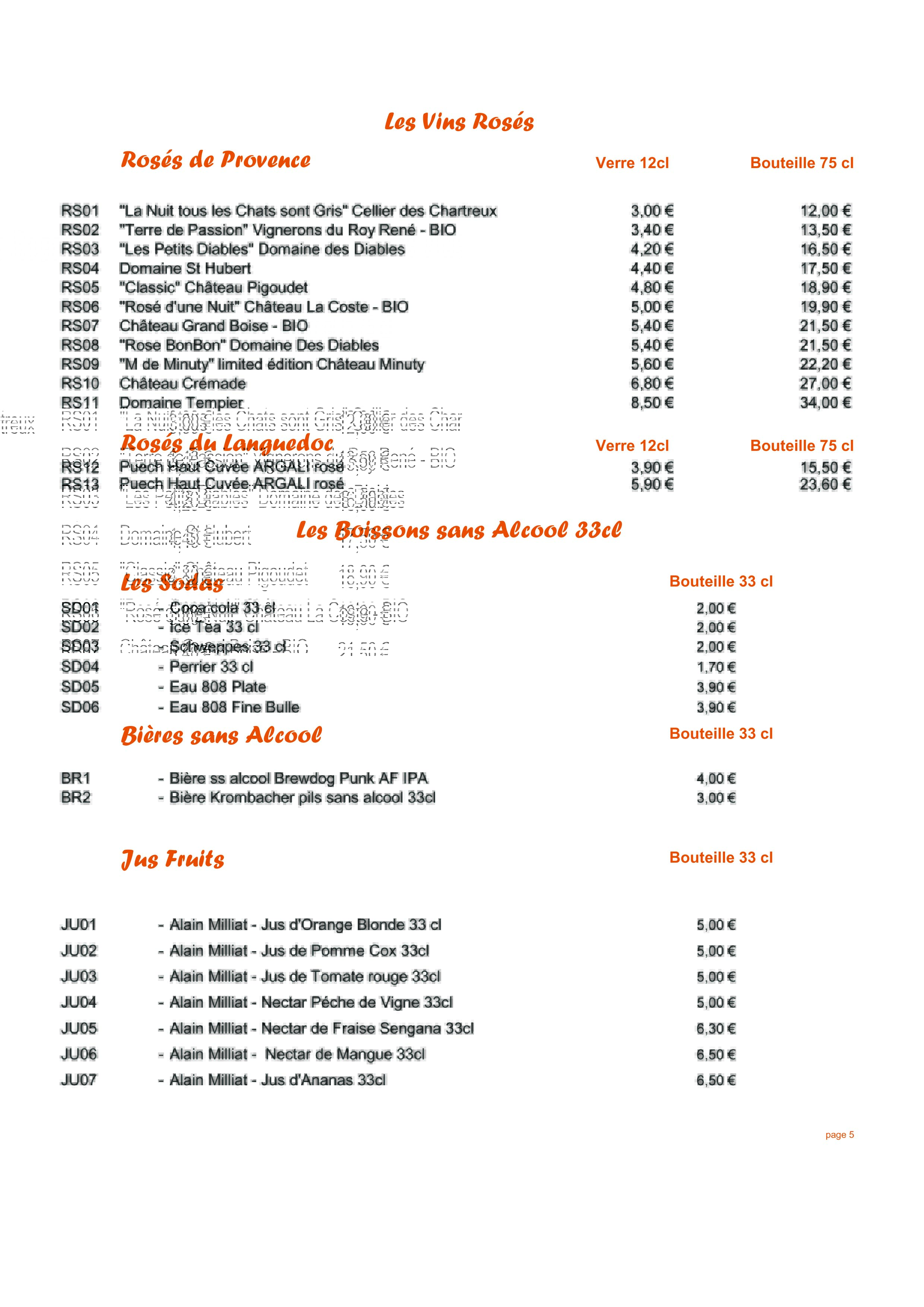 CARTE VIN ROSES